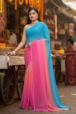 Load image into Gallery viewer, Women's Georgette Floral Printed Saree With Unstitched Blouse 5.5Mtr (Multicolor)