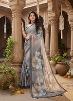 Load image into Gallery viewer, Women's Georgette Floral Printed Saree With Unstitched Blouse 5.5Mtr (Grey)