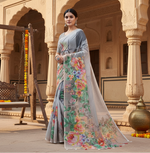 Load image into Gallery viewer, Women's Georgette Floral Printed Saree With Unstitched Blouse 5.5Mtr (Grey)