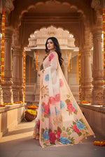 Load image into Gallery viewer, Women's Georgette Floral Printed Saree With Unstitched Blouse 5.5Mtr (Orange)