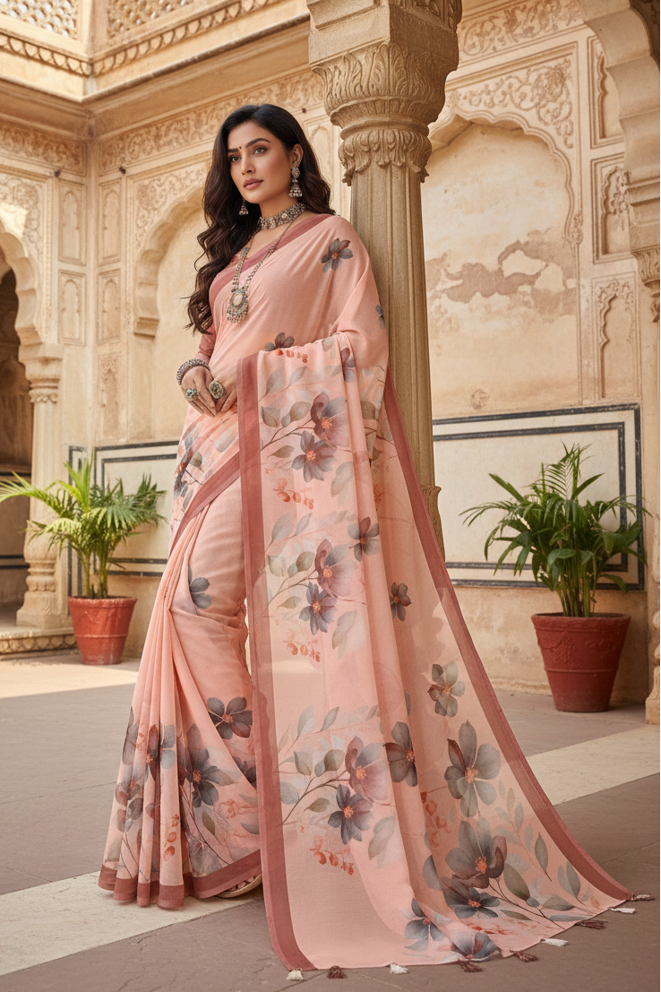 Women's georgette floral printed saree with unstitched blouse 5