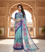 Load image into Gallery viewer, Women's Georgette Floral Printed Saree With Unstitched Blouse 5.5Mtr (Blue)