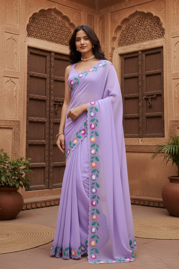 Pid 65585 women s georgette printed saree with unstitched blouse 5 5 mtr lavender 1 1000x1000
