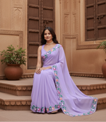 Load image into Gallery viewer, Women's Georgette Printed Saree With Unstitched Blouse 5.5Mtr (Lavender)