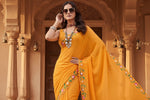 Load image into Gallery viewer, Women's Georgette Printed Saree With Unstitched Blouse 5.5Mtr (Yellow)