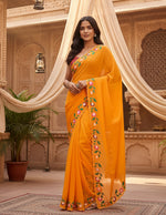 Load image into Gallery viewer, Women's Georgette Printed Saree With Unstitched Blouse 5.5Mtr (Yellow)