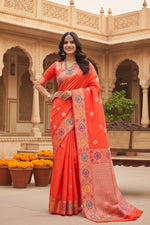 Load image into Gallery viewer, Women's Faux_Banarasi_Silk Woven Saree With Unstitched Blouse 5.5Mtr (Coral)