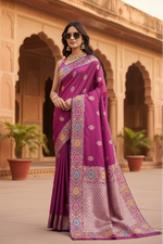 Load image into Gallery viewer, Women's Faux_Banarasi_Silk Woven Saree With Unstitched Blouse 5.5Mtr (Magenta)