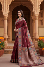 Load image into Gallery viewer, Women's Faux_Banarasi_Silk Woven Saree With Unstitched Blouse 5.5Mtr (Maroon)