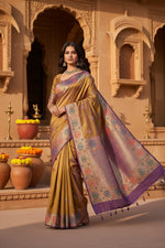 Load image into Gallery viewer, Women's Faux_Banarasi_Silk Woven Saree With Unstitched Blouse 5.5Mtr (Mustard)