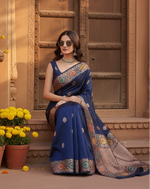 Load image into Gallery viewer, Women's Faux_Banarasi_Silk Woven Saree With Unstitched Blouse 5.5Mtr (Navy_Blue)