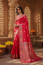 Load image into Gallery viewer, Women's Faux_Banarasi_Silk Woven Saree With Unstitched Blouse 5.5Mtr (Red)