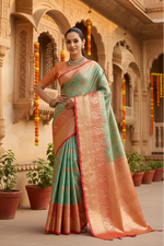 Load image into Gallery viewer, Women's Faux_Banarasi_Silk Woven Saree With Unstitched Blouse 5.5Mtr (Green)