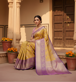 Load image into Gallery viewer, Women's Faux_Banarasi_Silk Woven Saree With Unstitched Blouse 5.5Mtr (Yellow)