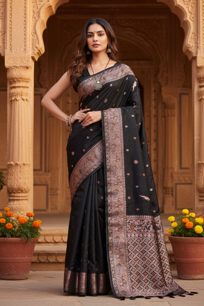 Women's jacquard woven saree with unstitched blouse 5