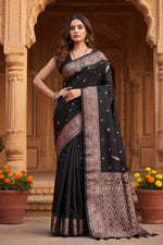 Load image into Gallery viewer, Women's Jacquard Woven Saree With Unstitched Blouse 5.5Mtr (Black)