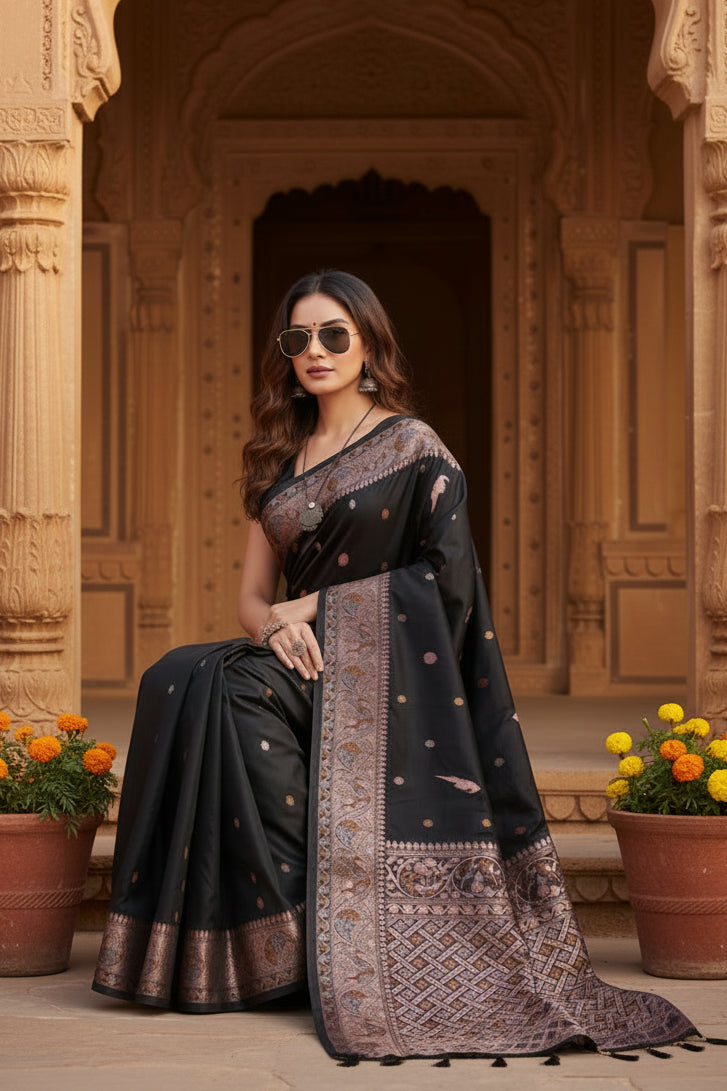 Pid 65602 women s jacquard woven saree with unstitched blouse 5 5 mtr black 1 1000x1000_4f8fd895 e617 4f30 832d f3609c6cd39c