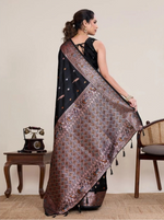 Load image into Gallery viewer, Women's Jacquard Woven Saree With Unstitched Blouse 5.5Mtr (Black)