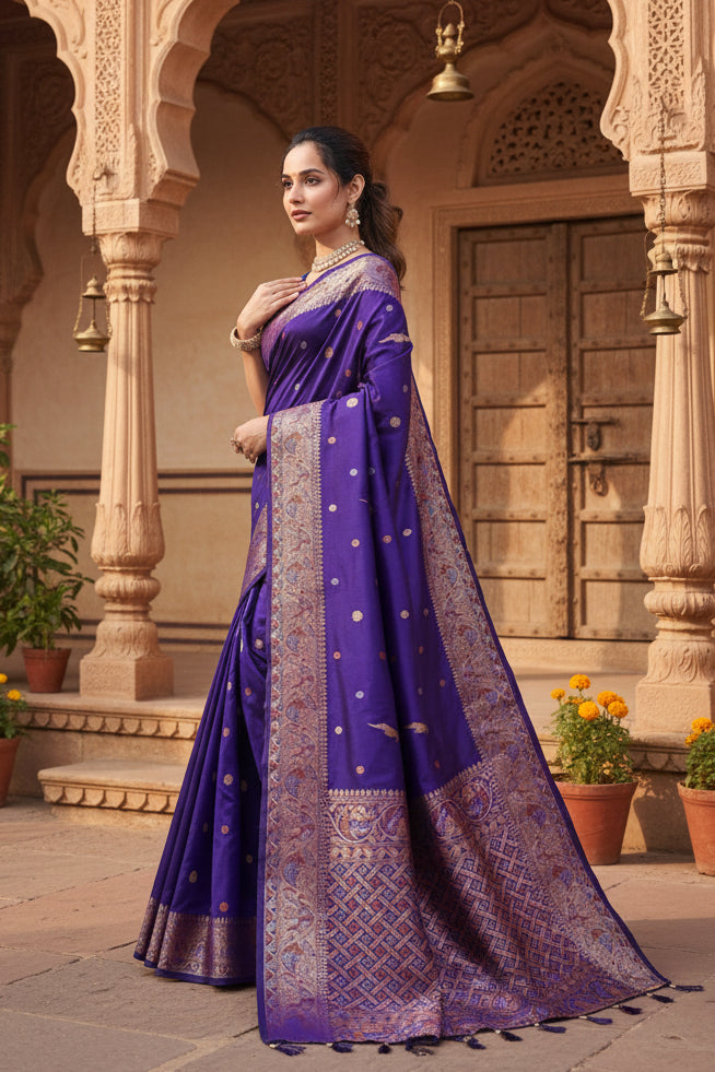 Pid 65603 women s jacquard woven saree with unstitched blouse 5 5 mtr blue 2 1000x1000