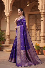 Load image into Gallery viewer, Women's Jacquard Woven Saree With Unstitched Blouse 5.5Mtr (Blue)
