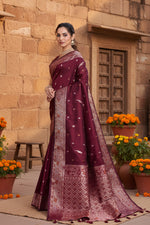 Load image into Gallery viewer, Women's Jacquard Woven Saree With Unstitched Blouse 5.5Mtr (Maroon)