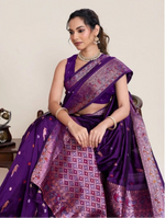 Load image into Gallery viewer, Women's Jacquard Woven Saree With Unstitched Blouse 5.5Mtr (Purple)