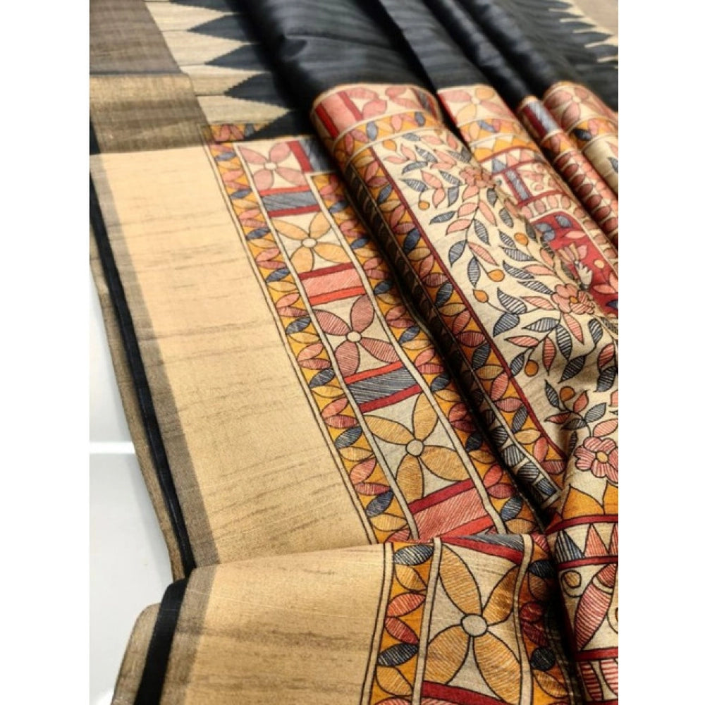 Pid 65621 generic women s tussar silk madhubani saree with unstitched blouse 5 5 mtr black 2 1000x1000