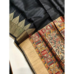 Load image into Gallery viewer, Women's Tussar Silk Madhubani Saree With Unstitched Blouse 5.5Mtr (Black)