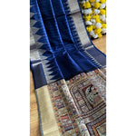 Load image into Gallery viewer, Women's Tussar Silk Madhubani Saree With Unstitched Blouse 5.5Mtr (Blue)