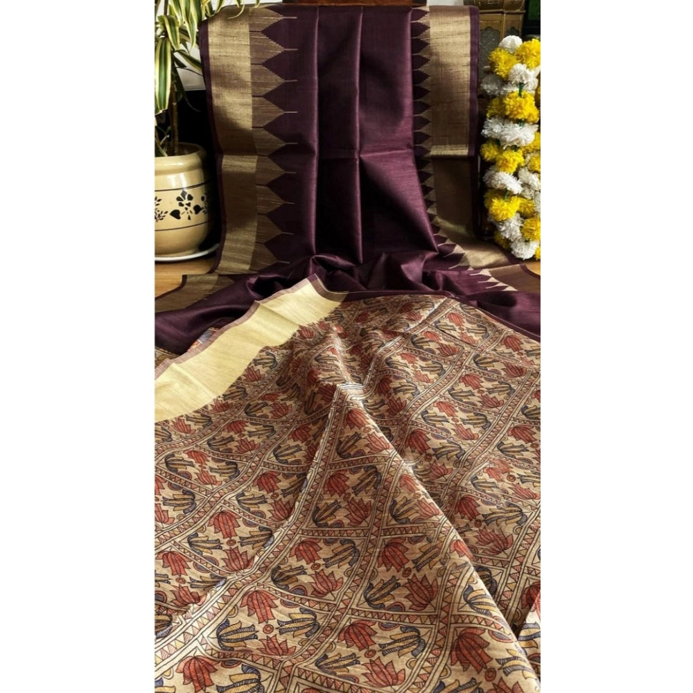 Pid 65623 generic women s tussar silk madhubani saree with unstitched blouse 5 5 mtr coffee 2 1000x1000