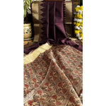 Load image into Gallery viewer, Women's Tussar Silk Madhubani Saree With Unstitched Blouse 5.5Mtr (Coffee)