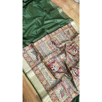 Load image into Gallery viewer, Women's Tussar Silk Madhubani Saree With Unstitched Blouse 5.5Mtr (Green)