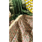 Load image into Gallery viewer, Women's Tussar Silk Madhubani Saree With Unstitched Blouse 5.5Mtr (Green)