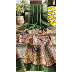 Load image into Gallery viewer, Women's Tussar Silk Madhubani Saree With Unstitched Blouse 5.5Mtr (Green)