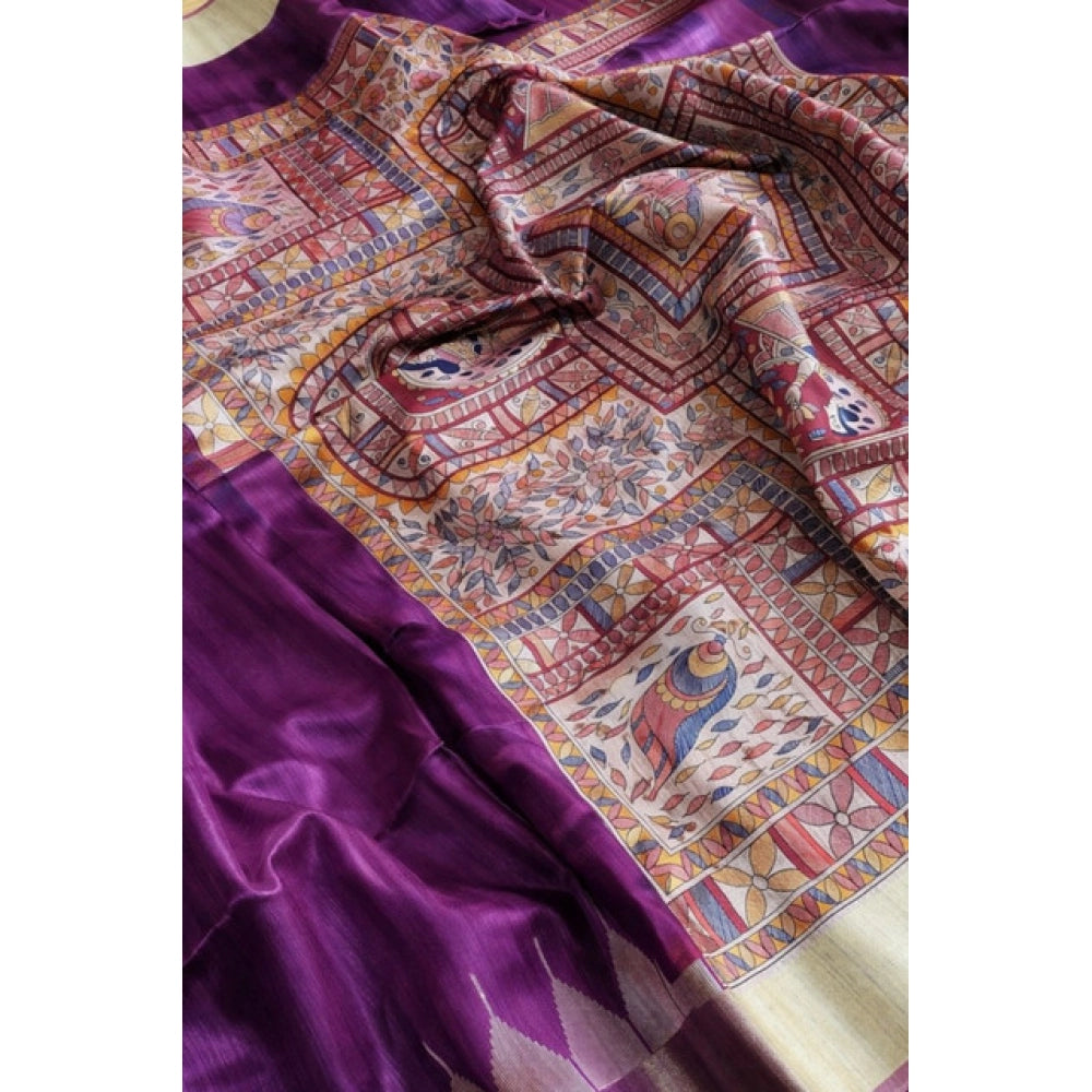 Pid 65626 generic women s tussar silk madhubani saree with unstitched blouse 5 5 mtr purple 2 1000x1000