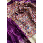 Load image into Gallery viewer, Women's Tussar Silk Madhubani Saree With Unstitched Blouse 5.5Mtr (Purple)