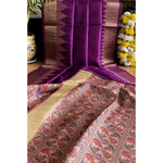 Load image into Gallery viewer, Women's Tussar Silk Madhubani Saree With Unstitched Blouse 5.5Mtr (Purple)