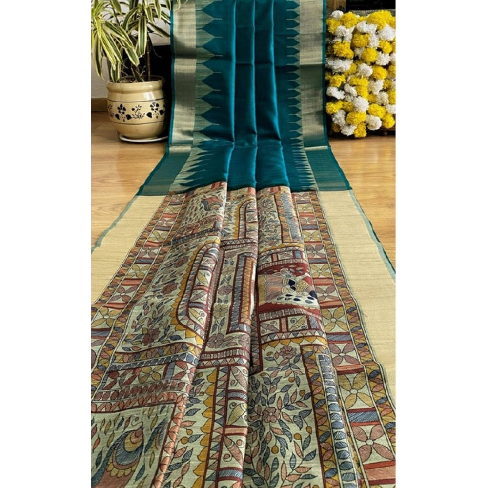 Women's tussar silk madhubani saree with unstitched blouse 5