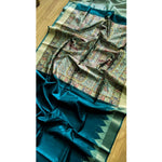 Load image into Gallery viewer, Women's Tussar Silk Madhubani Saree With Unstitched Blouse 5.5Mtr (Rama)