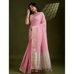 Load image into Gallery viewer, Women's Tissue Checks_With_Buttis Saree With Unstitched Blouse 5.5Mtr (Light_Pink)