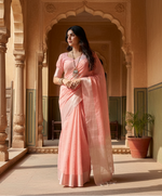 Load image into Gallery viewer, Women's Tissue Checks_With_Buttis Saree With Unstitched Blouse 5.5Mtr (Peach)