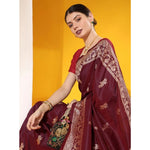 Load image into Gallery viewer, Women's Raw_Silk Woven_Motif Saree With Unstitched Blouse 5.5Mtr (Maroon)