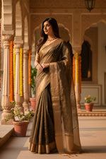 Load image into Gallery viewer, Women's Silk_Blend Butti Pattern Saree With Unstitched Blouse 5.5Mtr (Coffee)