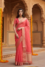 Load image into Gallery viewer, Women's Silk_Blend Butti Pattern Saree With Unstitched Blouse 5.5Mtr (Pink)