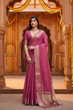Load image into Gallery viewer, Women's Silk_Blend Butti Pattern Saree With Unstitched Blouse 5.5Mtr (Pink)
