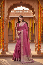 Load image into Gallery viewer, Women's Silk_Blend Butti Pattern Saree With Unstitched Blouse 5.5Mtr (Pink)