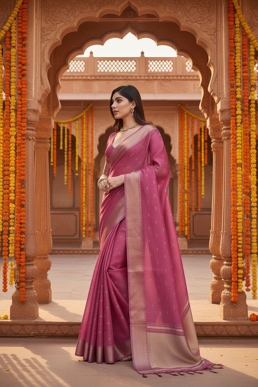 Women's silk_blend butti pattern saree with unstitched blouse 5