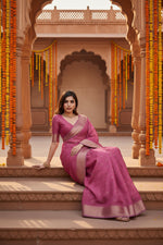Load image into Gallery viewer, Women's Silk_Blend Butti Pattern Saree With Unstitched Blouse 5.5Mtr (Pink)