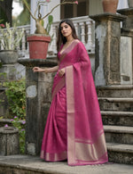 Load image into Gallery viewer, Women's Silk_Blend Butti Pattern Saree With Unstitched Blouse 5.5Mtr (Pink)