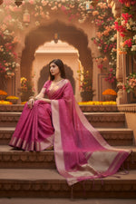 Load image into Gallery viewer, Women's Silk_Blend Butti Pattern Saree With Unstitched Blouse 5.5Mtr (Pink)